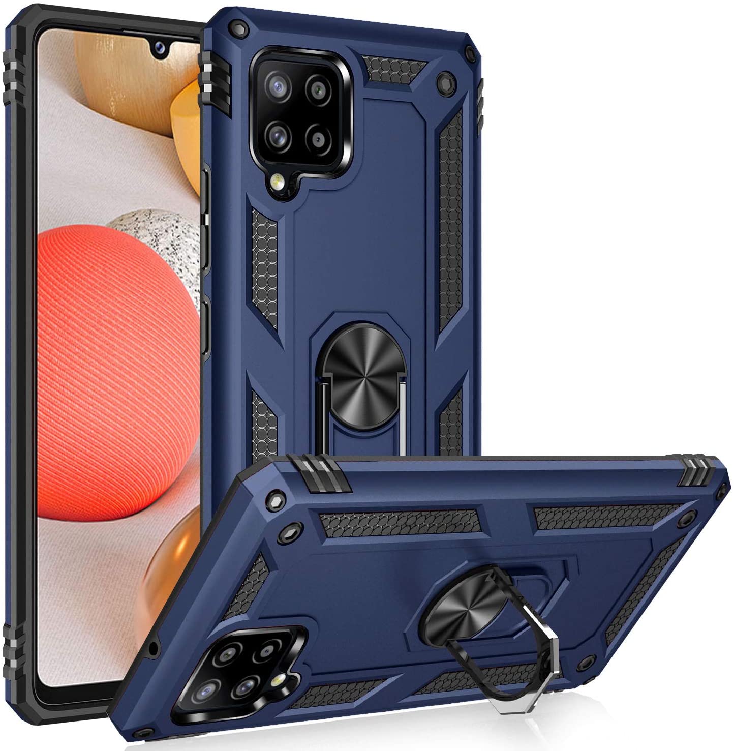 Tech Armor RING Stand Grip Case with Metal Plate for Samsung Galaxy A42 5G (Navy Blue)